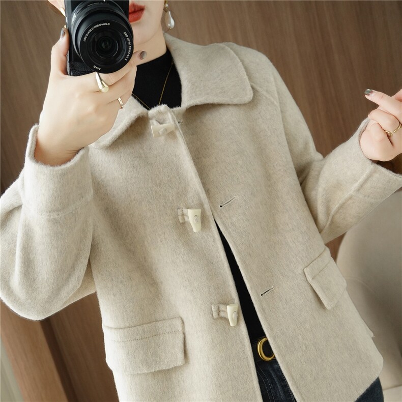 25秋冬新款双面呢大衣女中长款羊毛呢子外套女过膝风衣女外套，女装双面呢大衣，贝源羊绒
