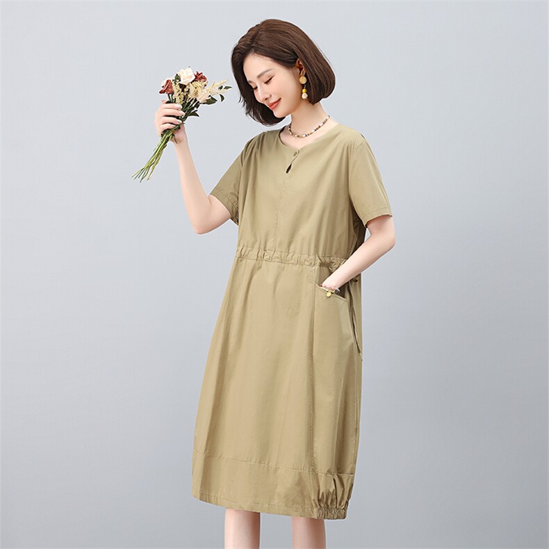 dpqb纯棉休闲连衣裙女2025夏季新款妈妈复古文艺宽松显瘦减龄裙子,女装连衣裙,叶笙衣