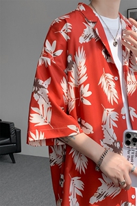 8XL-M 冰丝凉感衬衣垂感透气复古花纹宽松男五分袖短袖衬衫CS526图片