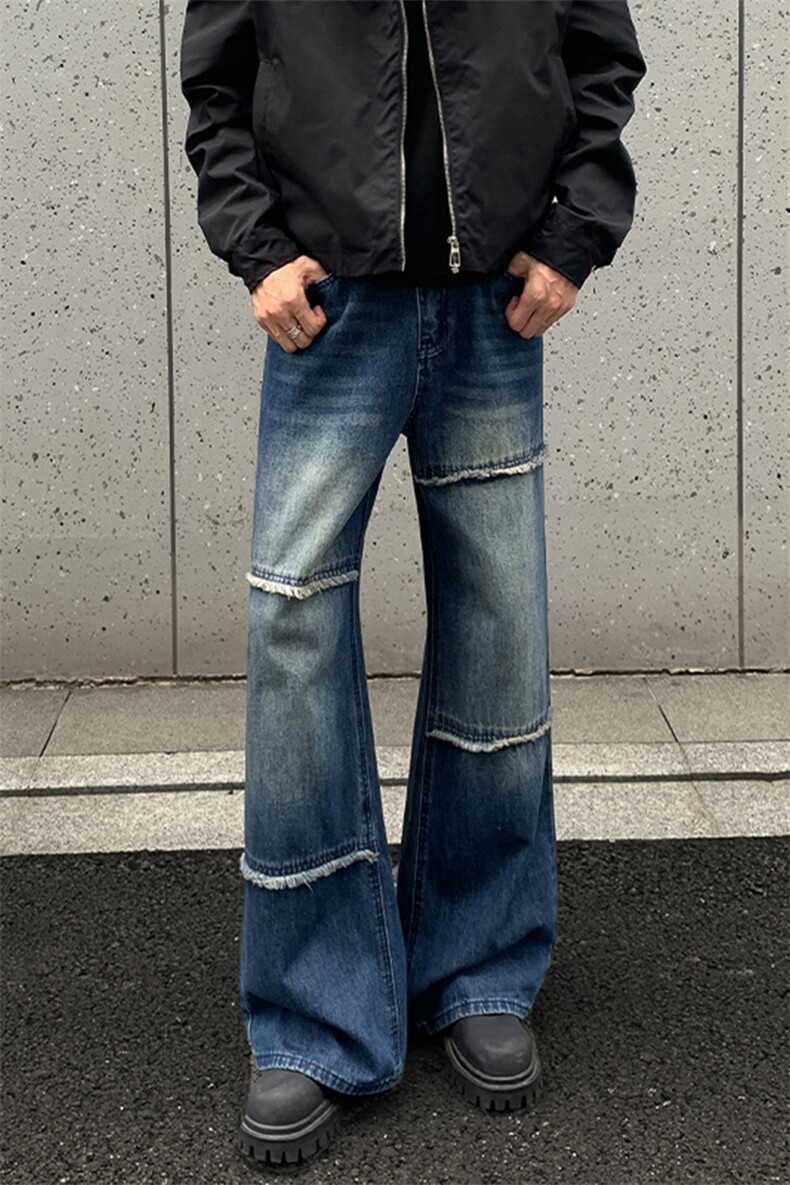 2025秋季新款外景美式毛边拼接牛仔裤M-5XLGK25997-P50,男装牛仔裤,电商A022