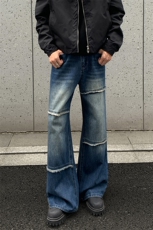 2025秋季新款外景美式毛边拼接牛仔裤M-5XLGK25997-P50，男装牛仔裤，电商A022