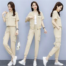 休闲时尚气质2021年夏季潮流长袖优雅百搭两件套，女装套装/套裙，艾尚靓装