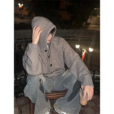 抖音得物保暖立领拉链针织外套秋冬宽松慵懒风纯色毛衣上衣AM047，男装针织衫/毛衣，电商A443