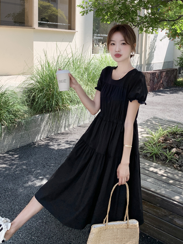 气质蕾丝披肩系带连衣裙女夏季2025通勤风淡人圆领腰部抽绳A字裙,女装连衣裙,浙宝128A
