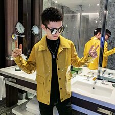 镜面革亮闪皮衣秋冬新款社会小伙机车服外套A328-20312-P85，男装皮衣，星座406
