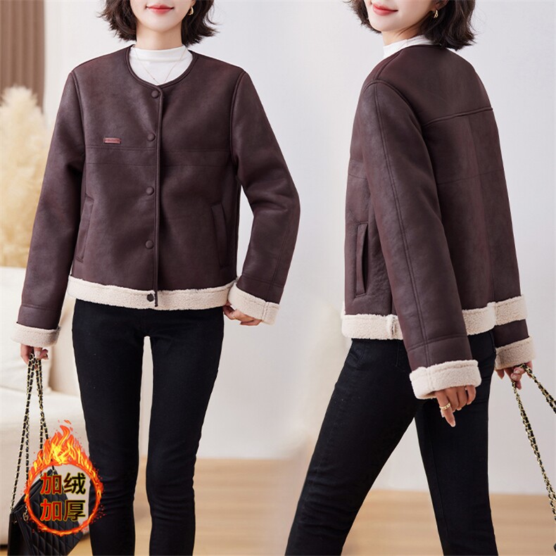 韩系仿羊羔毛外套女秋冬季2024年新款高级感麂皮绒皮毛一体夹克上衣，女装羊羔毛/颗粒绒，潮流依族