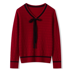 2025秋冬百搭时尚简约学院风v领蝴蝶结针织衫，女装羊绒衫，昭美纯山羊绒