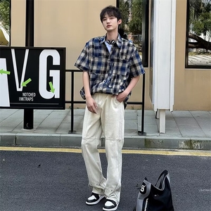 美式机能牛仔裤男士夏季痞帅微喇裤男生休闲裤子潮 NZ783图片