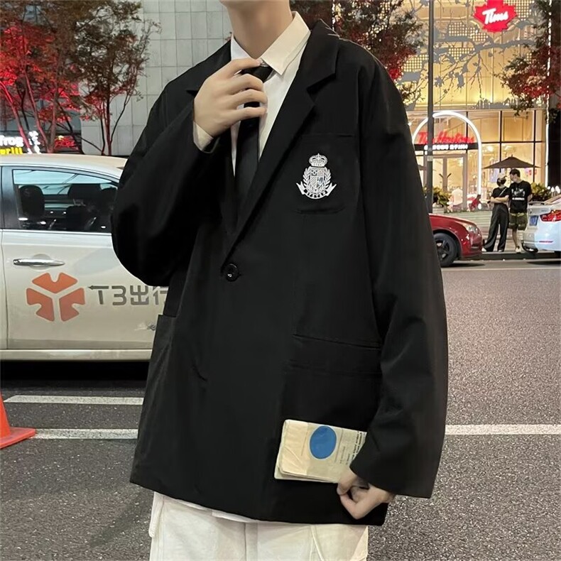 学院风休闲男DK制服徽章短袖情侣装夏秋季薄款西服外套XI01/P50,男装西服,星座506A