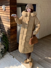 水衣源8822长款连帽狐狸毛领宽松阔版加厚保暖羽绒服女，女装羽绒服，水衣源