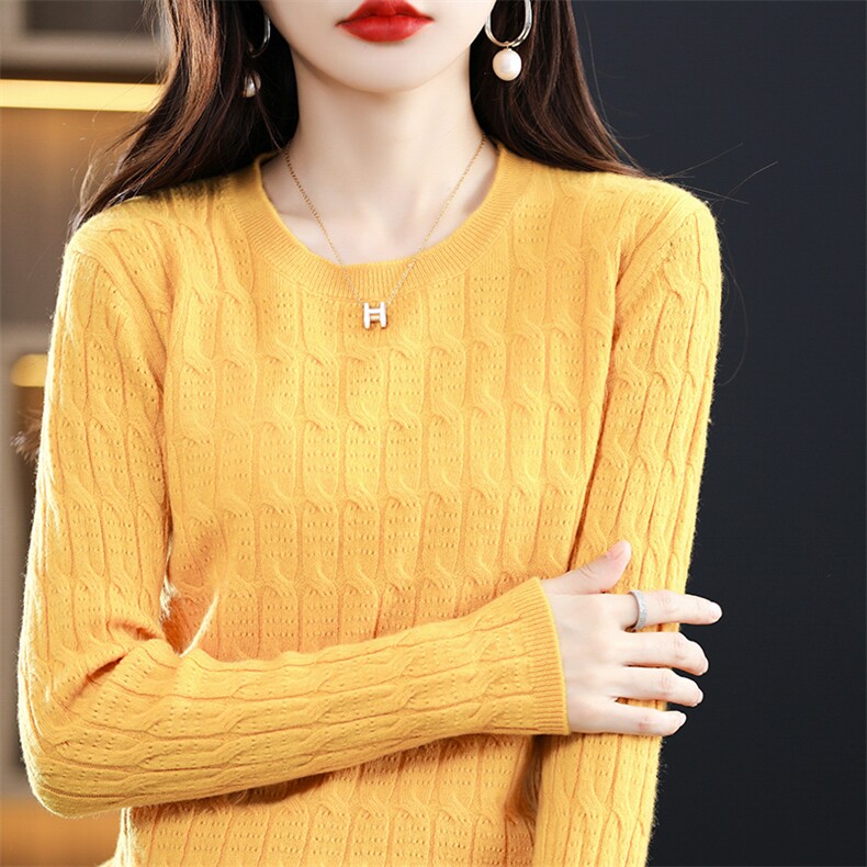 时尚百搭秋冬新款纯色简约羊毛衫修身显瘦长袖针织衫，女装羊毛衫，暖钟情羊绒