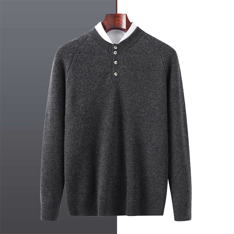 2025年秋季套头插肩亨利领时尚百搭通勤简约休闲，男装羊毛衫，牧绒家园