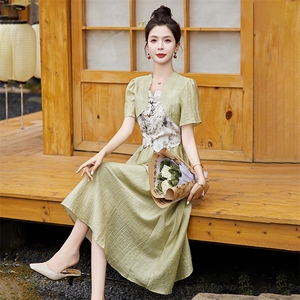 新中式国风连衣裙女装2025新款夏季高级感小个子气质名媛盘扣裙子图片