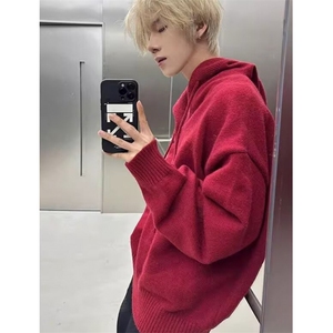 秋装新款韩版宽松时尚羊毛开衫百搭拉链连帽毛衣外套 M871图片