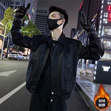 高级感加绒加厚皮衣男短款潮流宽松翻领外套P810-P148加绒P158，男装皮衣，电商A368