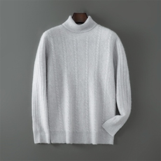 2025百搭时尚简约半高圆领抽条羊毛衫，男装羊毛衫，千国羊绒