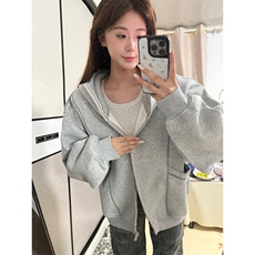 抖音得物高品质秋冬美式高街重磅结构辑明线纹理连帽卫衣外套W111，女装短外套，电商A486-1