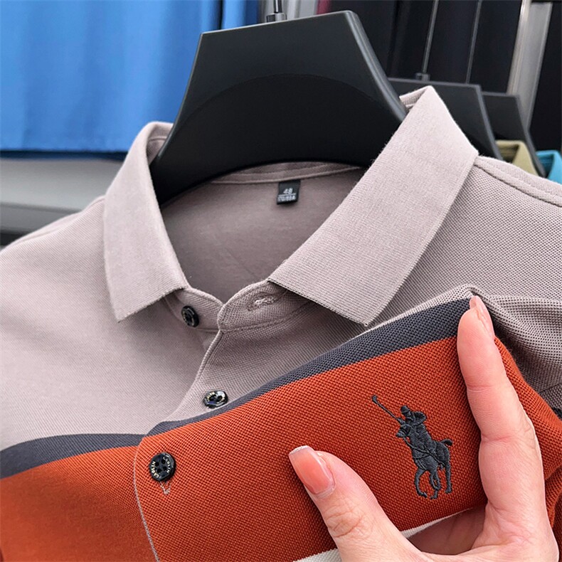 时尚男士长袖t恤春秋季2023新款polo衫中老年男翻领秋衣爸爸体恤，男装Polo衫，电商B212（原钱塘6029）