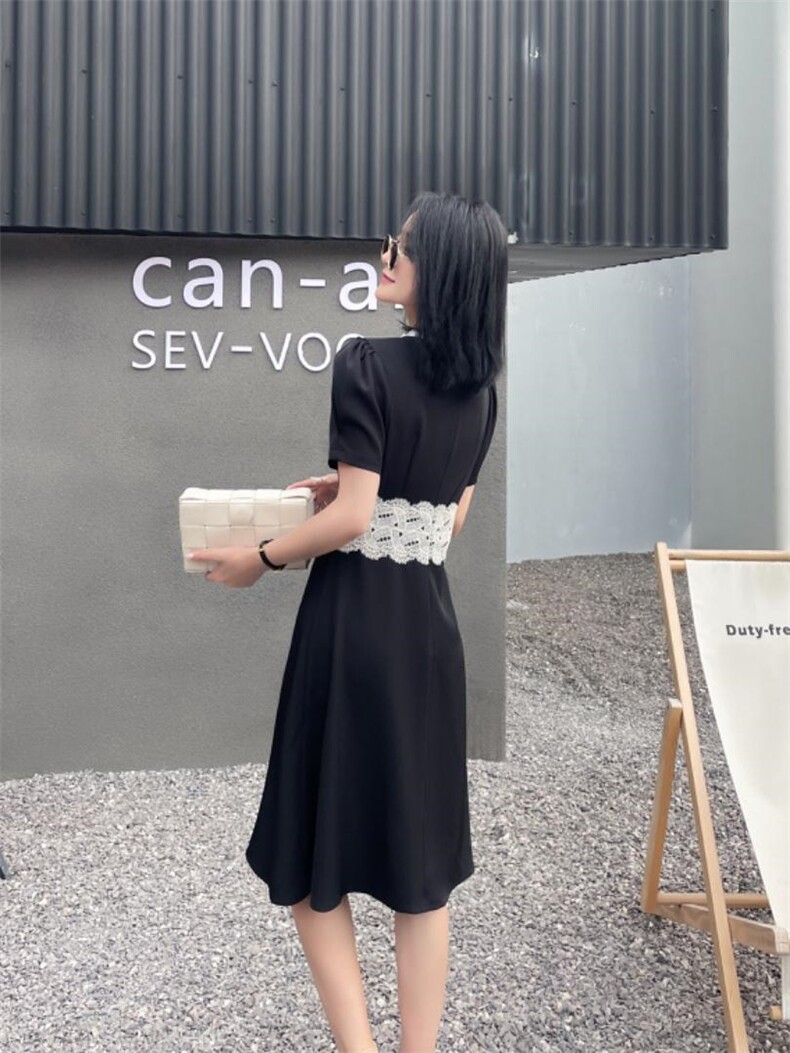 气质修身刺绣蕾丝拼接连衣裙，女装连衣裙，天使公主