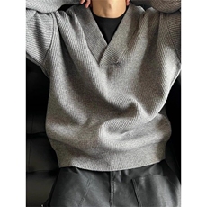 复古灰色v领毛衣男款冬季慵懒针织衫外套叠穿内搭打底衫MY49，男装针织衫/毛衣，星座1116A（原606A-3）