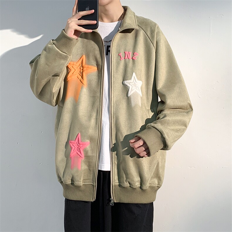 J6618P68光影墙抖音高品质秋季星星印花麂皮绒翻领夹克外套,男装夹克,电商A026-1
