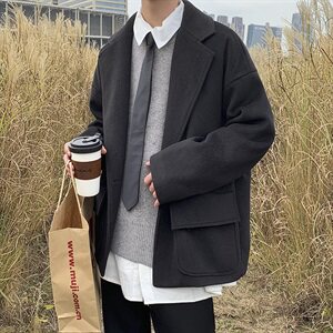 518秋冬毛呢大衣男外套潮流港风百搭加厚风衣男FX2020 P105 控128图片