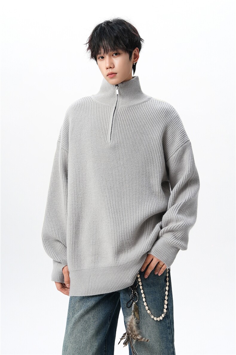 8XL-M立领半拉链毛衣男大码慵懒风宽松日系针织衫外套MY19002P78,男装针织衫/毛衣,电商B312