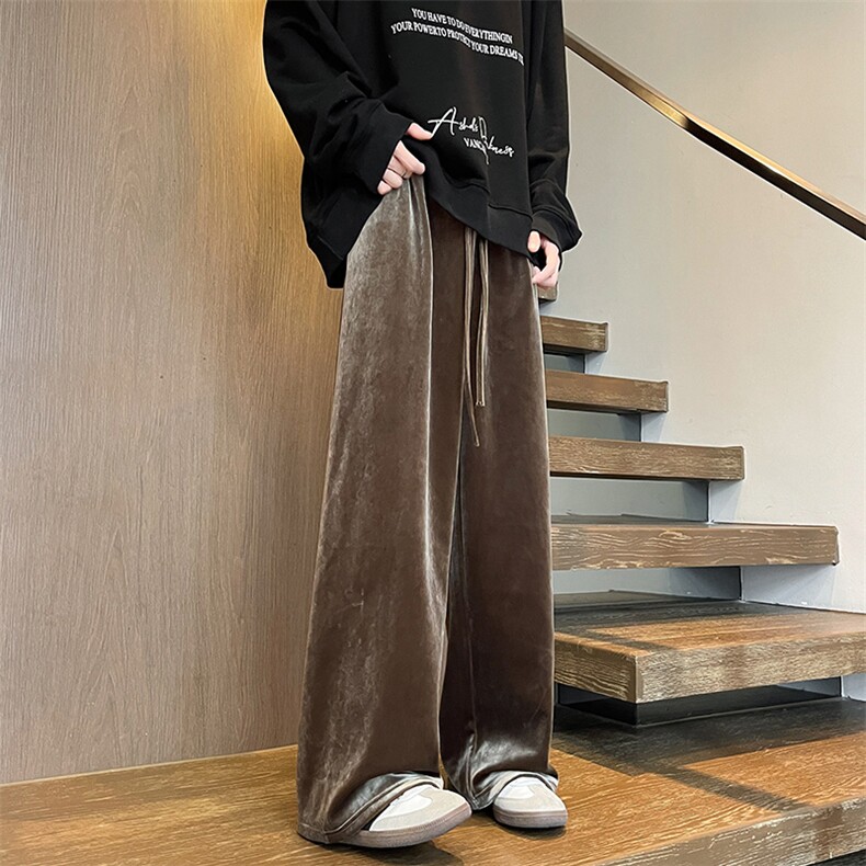 8XL-M 加绒美拉德宽松金丝绒阔腿裤垂感拖地裤K993P55加绒65控78图片