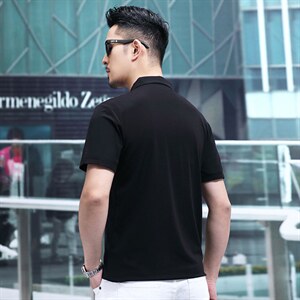 2024年夏季新款短袖纯色印花男士polo翻领透气商务常规修身P56图片