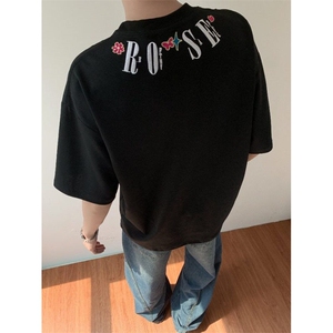 港风夏款男短袖T恤字母刺绣纯棉休闲汗衫短袖T恤衫T114 P40图片