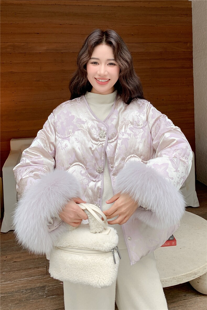新品新中式风提花羽绒服袖口狐狸毛8352P355(⊙o⊙)98,女装羽绒服,2C081