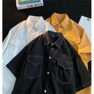 短袖衬衫男夏季港风潮牌宽松休闲百搭工装外套男生上衣服S715-p39图片