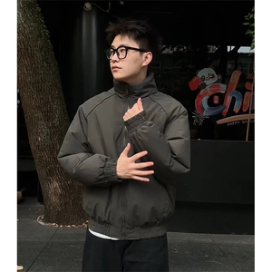 网图 美式高街双拉链头立领加棉大码工装夹克棉衣男M24986-特P75图片