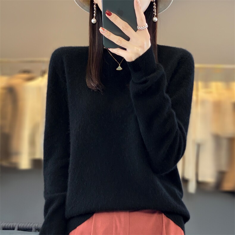 长袖圆领纯色2024年秋季套头简约通勤羊毛衫,女装羊毛衫,羿纯羊绒
