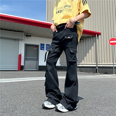 夏季绑带微喇牛仔裤男cleanfit美式高街vibe喇叭修身工装N165-P53，男装牛仔裤，星座308B-2