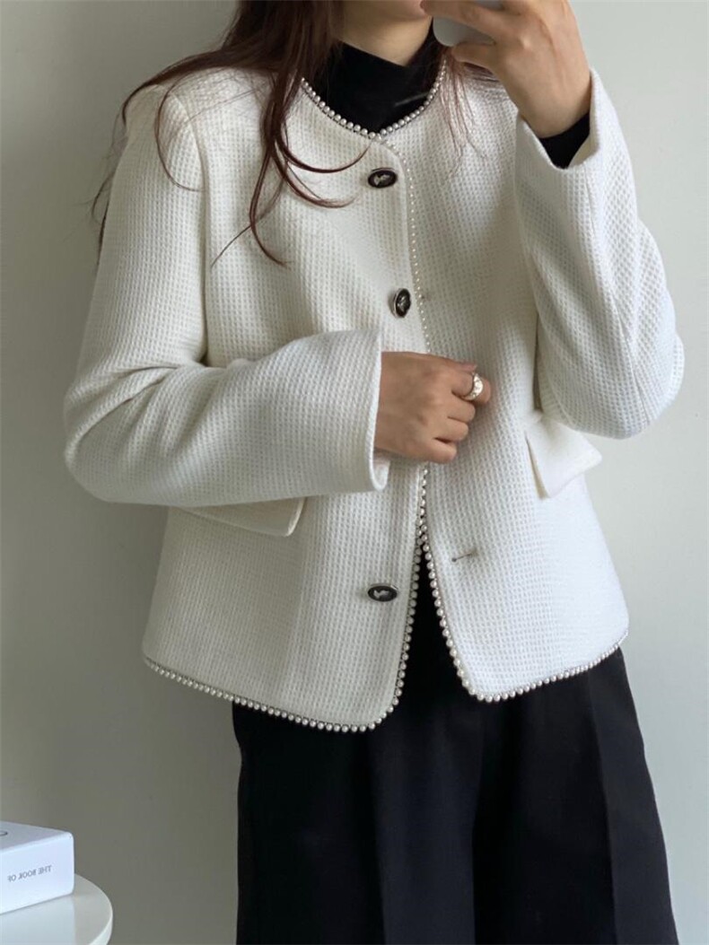 珍珠拼边小香外套，其它，土布鱼