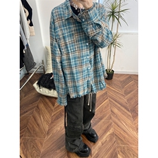 B221！美式ins高街暗黑小众毛边格子衬衫SY2320-P65控88，男装衬衫，电商B221