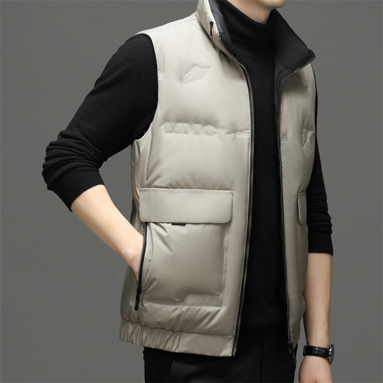 立领羽绒服马甲保暖男装2024新款柔软保暖宽松80鸭绒防寒服外套,男装羽绒服,钱塘6003（原4033）