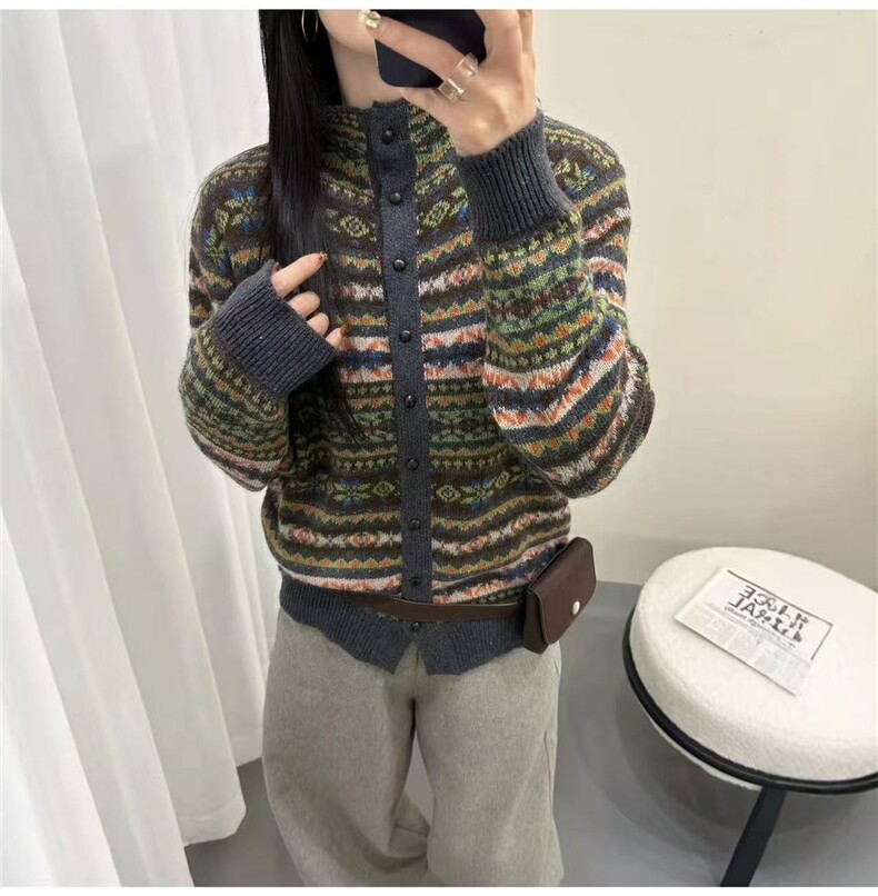 2025年秋季时尚百搭通勤简约休闲民族风开衫，女装针织衫/毛衣，九戎