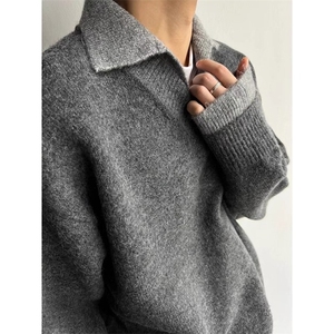 新款老钱风假两件Polo领毛衣Cleanfit慵懒风潮男秋冬百搭情侣毛衣图片