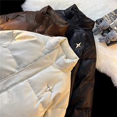 港风PU皮棉衣情侣装男装立领棉衣宽松棉服冬装外套G1071P128，男装棉衣，电商A339