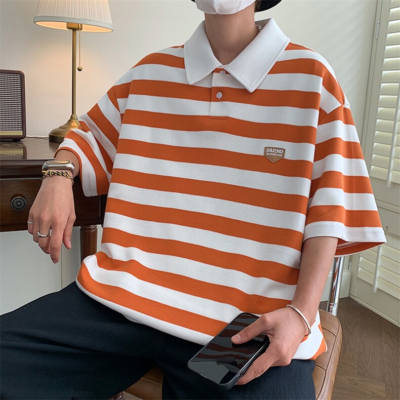 703-T311-P45 夏季校园风纯棉珠地条纹Polo衫翻领T恤图片