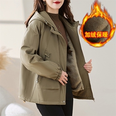 卡其色工装派克服棉服女2025冬季新款小个子宽松连帽加绒加厚外套，女装棉衣/棉服，慕咨