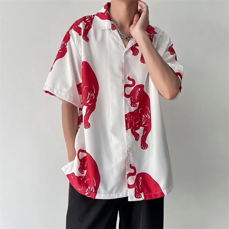 气质标准五分袖潮流百搭男原宿新款衬衫碎花潮衬衫C629P30,男装衬衫,星座1116-2