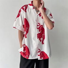 气质标准五分袖潮流百搭男原宿新款衬衫碎花潮衬衫C629P30，男装衬衫，星座1116-2