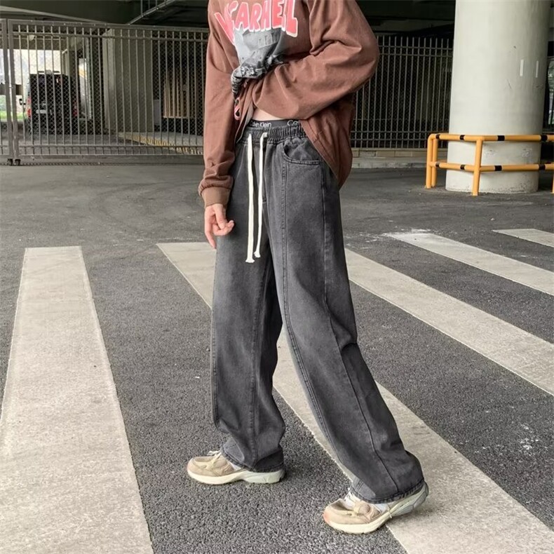 黄泥染牛仔裤男高街vibe复古做旧直筒裤秋季美式宽松K1066-P40,男装牛仔裤,星座1109-3
