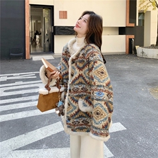 新品有货！复古费尔岛风加绒加厚羊羔毛外套2C213-927-P205-K308，女装短外套，2C213