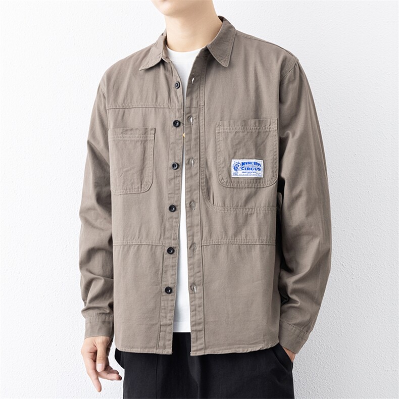 衬衣男新款纯棉工装翻领休闲时尚长袖衬衫XZ310B-3-CY807-P58,男装衬衫,星座310B-3