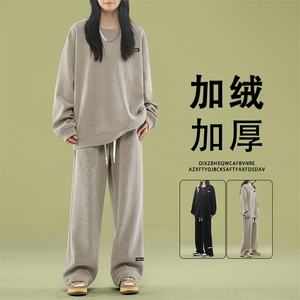 条绒宽松直筒阔腿裤休闲运动套装TZ817-常规特批98加绒特批118图片
