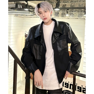 （自家图）新款小众pu皮拼接机车服皮夹克皮衣男2612-P80